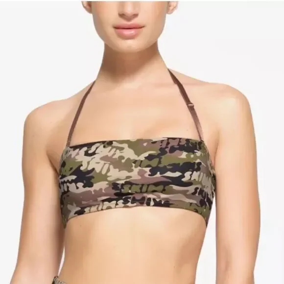 SKIMS Signature Swim Bandeau Bikini Top In Skims Logo Camo Print