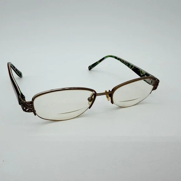 Vera‎ Bradley Hazel Eyeglass Frames 50-17 Gold Semi Rimless Floral Optical