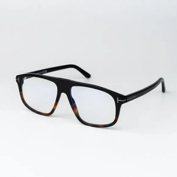 Tom Ford Women Eyeglasses Black Havana Blue Light Block Aviator FT5901-B-N 056