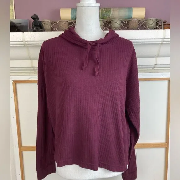 Roxy Snuggly Burgundy Ribbed Hoodie Top