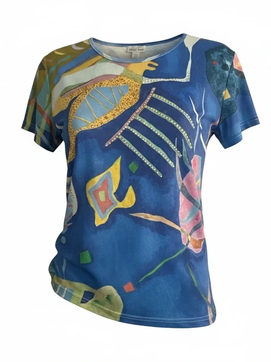 Women's Blue Abstract Short Sleeve Tee by Esprit