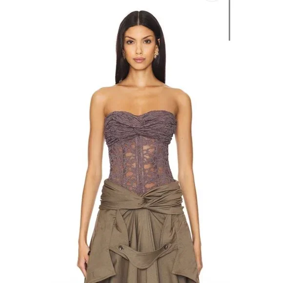 ROKH Twisted Knot Laced Corset Mocha Grey