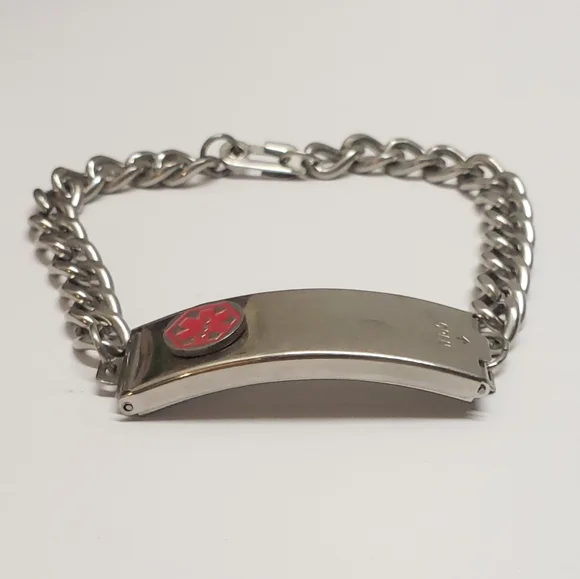 Vintage Medilog ID Bracelet Medi Alert ID Bracelet Red Rod of Asclepius Symbol