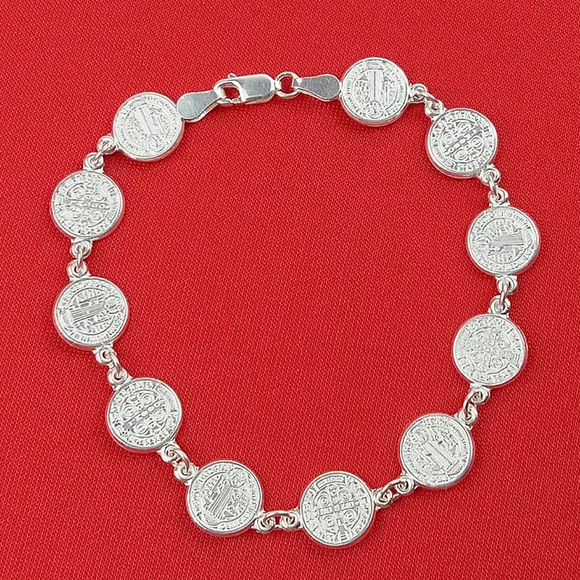 925 Sterling Silver‎ Womens Mens St Benedict Bracelet pulso de plata San…