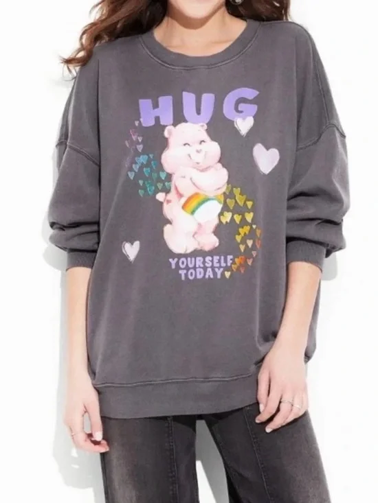 Care Bears Cheer Bear Graphic Sweatshirt XS Hug Yourself Today Pink