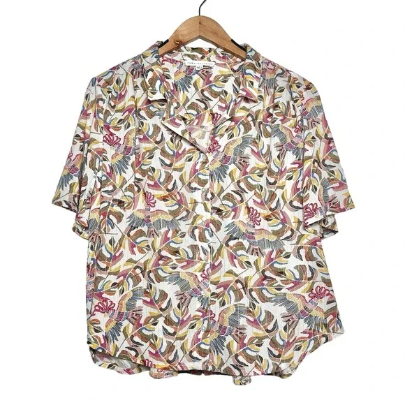 Jane + Delancey | Women | Tropical Gold Tinsel Stripe Button Up Shirt | Large
