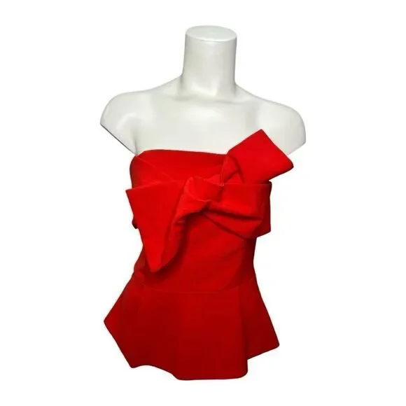 Adelyn Rae Red Strapless Peplum Top Bow sz‎ Small