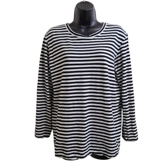 Veritecoeur Womens Black White Striped Long Sleeve Shirt - One Size
