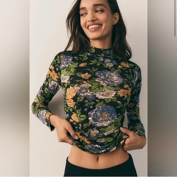 Farm Rio Capri Floral Print Turtleneck Top/ Size XS/S