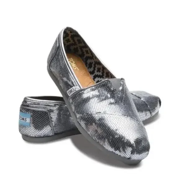 Toms | Size 6.5 Classic Pewter Sequin Alpargata Shiney Disco Ball Holiday