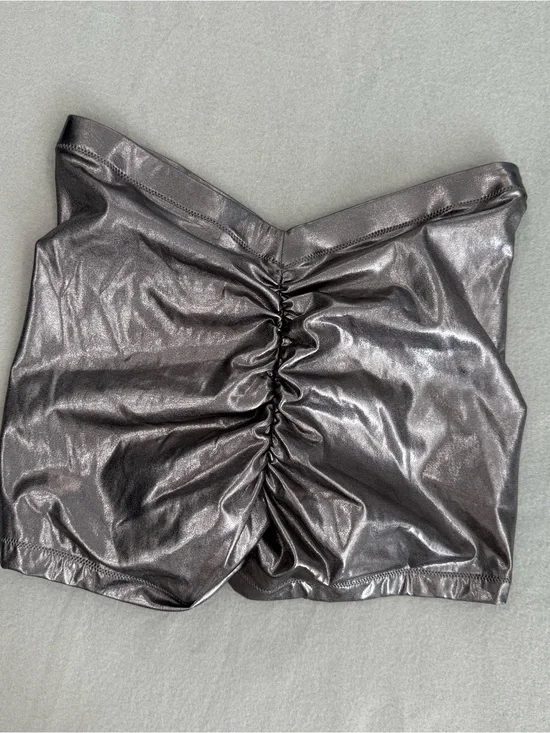 Skims Metallic Swim Shorts Sz Small V Waist Ruched Carbon Stretch