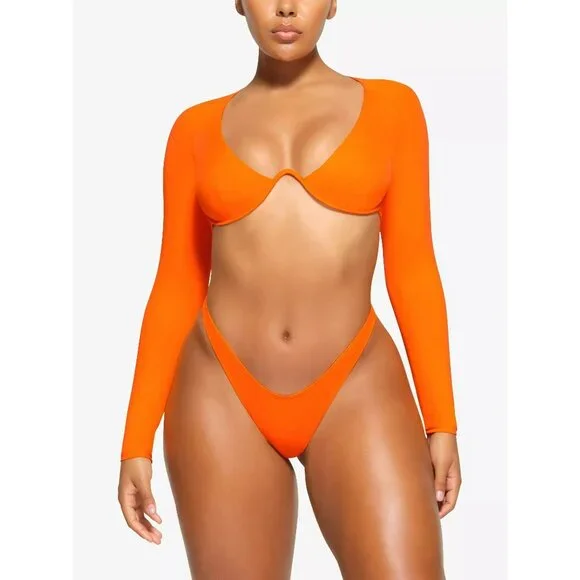 NWT SKIMS T-shirt plunge-neck recycled stretch-nylon bikini top Size 2X