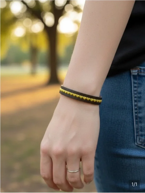 Brown Leather Bracelet with Yellow Fabric Heart Accent
