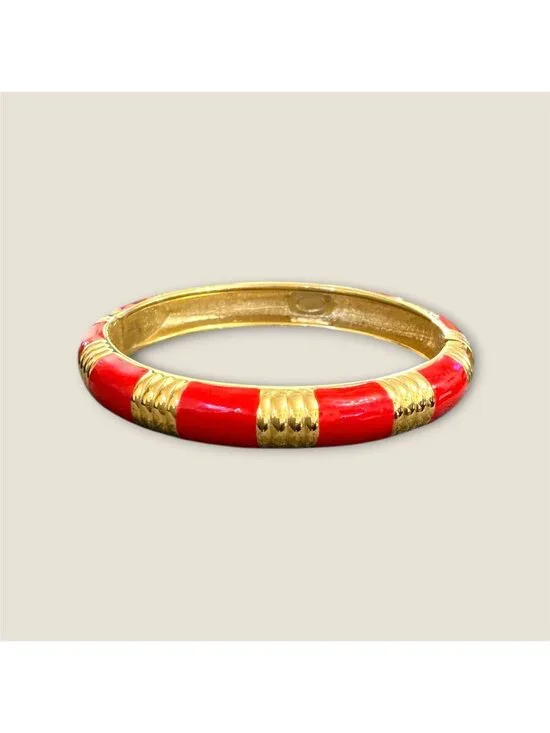 Hinged Red & Gold Bracelet With Bold Design Statement Jewelry