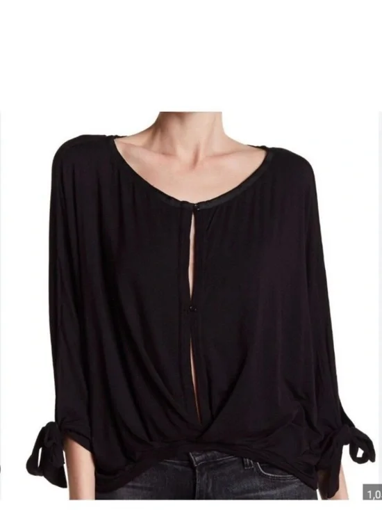Free People Women’s Black Keyhole Tie-Sleeve Top