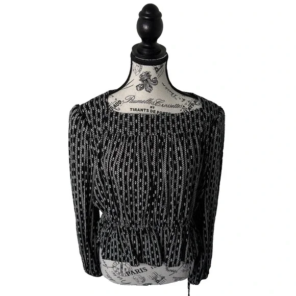 Treasure & Bond Women's Blouse Size M Black ‎ Adjustable Waist Long Sleeve