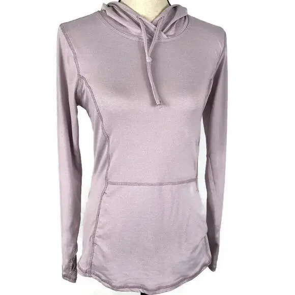 RBX Performance Pink Purple Micro Striped Hooded Athletic Top Womens Sz Small