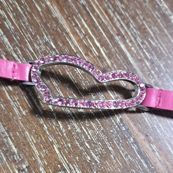 Heart Jewelry Bracelet Women’s Teens Pink Rhinestone Fashion Faux Leather Strap