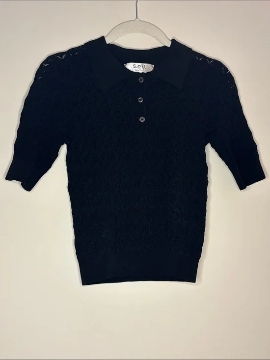 Sea New York Black Knit Polo Sweater