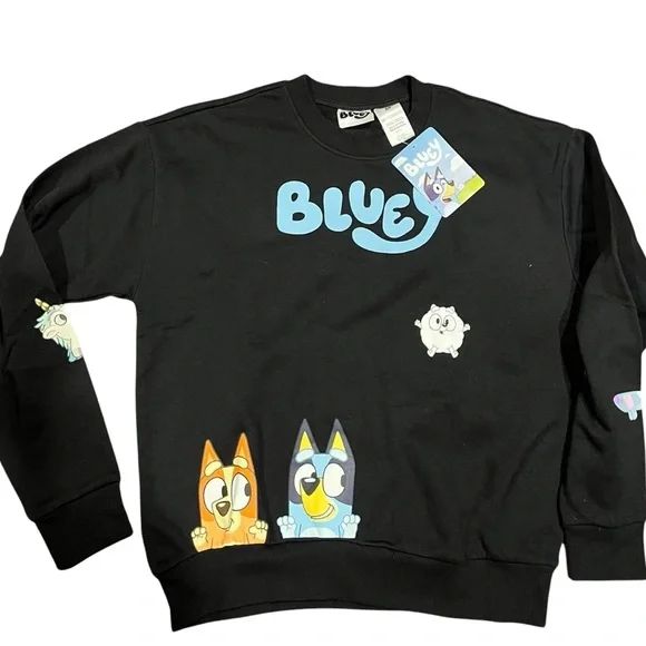 Bluey black long sleeve crewneck pullover sweatshirt unisex new with tags