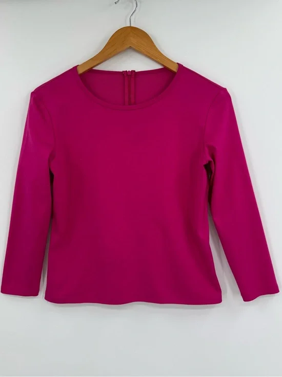 Lafayette 148 3/4 Sleeve Top with Back Zip | Magenta | Small / Medium