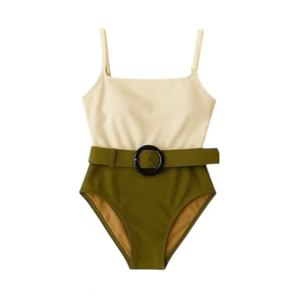 NWT EVARAE SwimsuitSize MOlive &‎ IvoryBelted WaistMade Sz XS