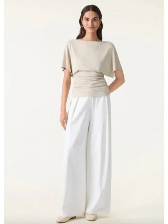 NWT OGL Sandwashed Effortless Boatneck Batwing Sleeve Side Ruched Large