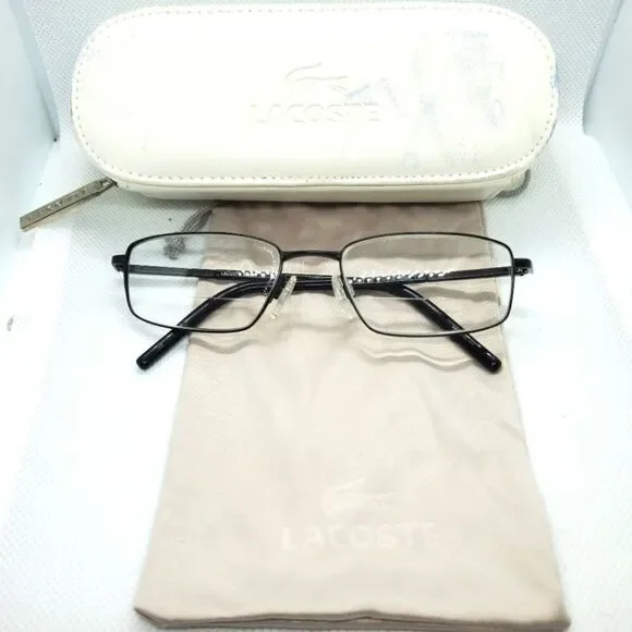 Lacoste Black Prescription Glasses Frames, Case, & Dust Bag