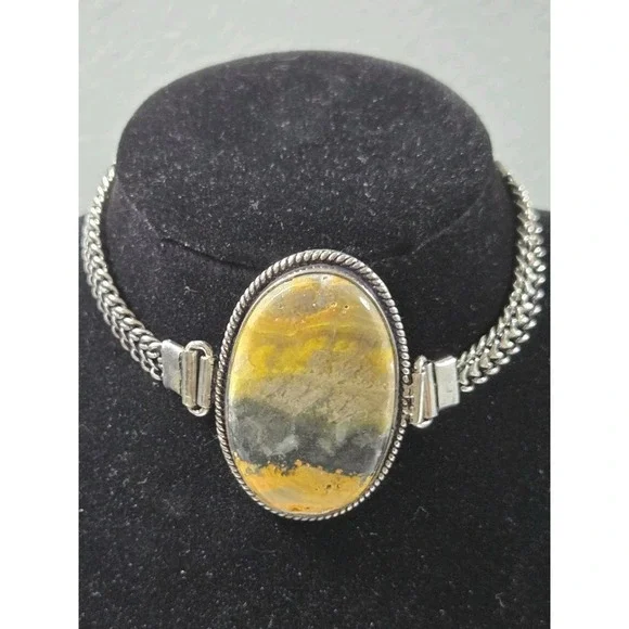 Natural Bumble Bee Jasper 925 Silver Chain Adjustable Bracelet Hand Made