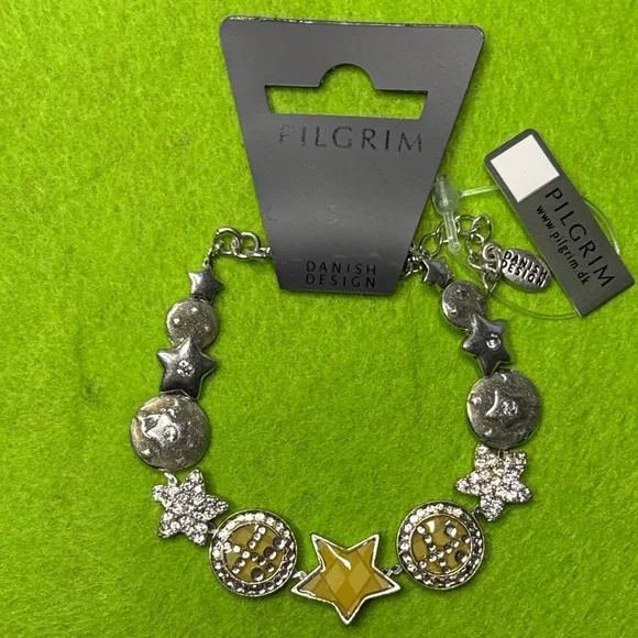Pilgrim Silver Tone and Yellow Argyle Star and Crystal Accents Bracelet