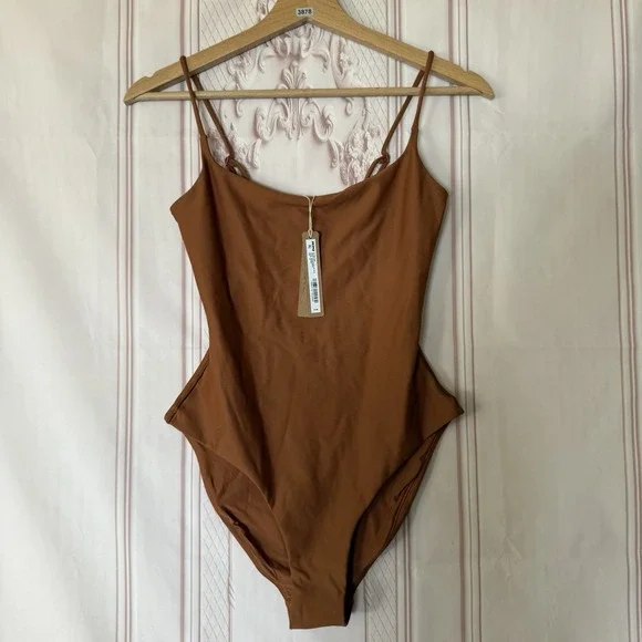 Skims Classic Swim Square Neck Scoop One Piece Bronze Size S NWT $128 MSRP