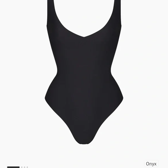 SKIMS plunge V-neck thong bodysuit in Onyx Sz L