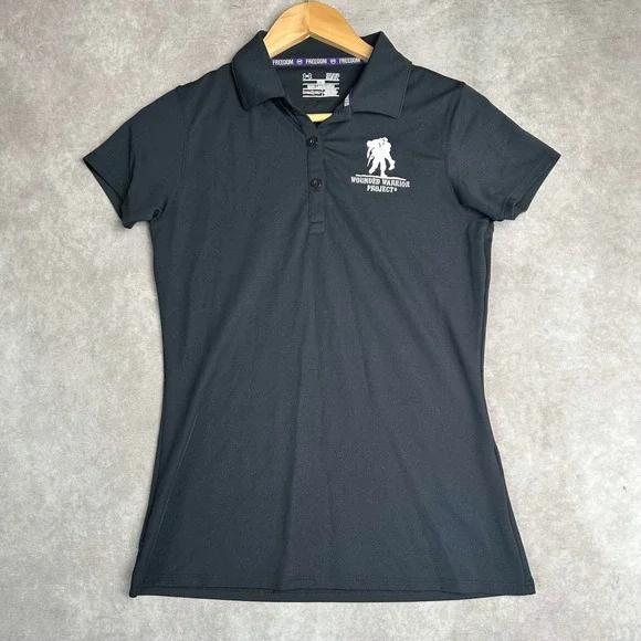 Under Armour Wounded Warrior Project Freedom Polo Shirt Black Womens Small SM
