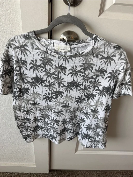 Anthropologie Palm-Print Crewneck Tee - White & Gray