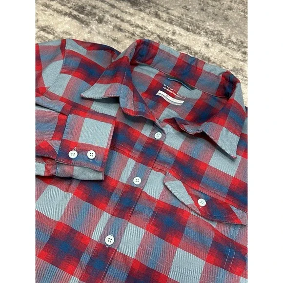 Columbia‎ Shirt Womens Sz L Red Plaid Omni Wick Advanced Evaporation Long Sleeve