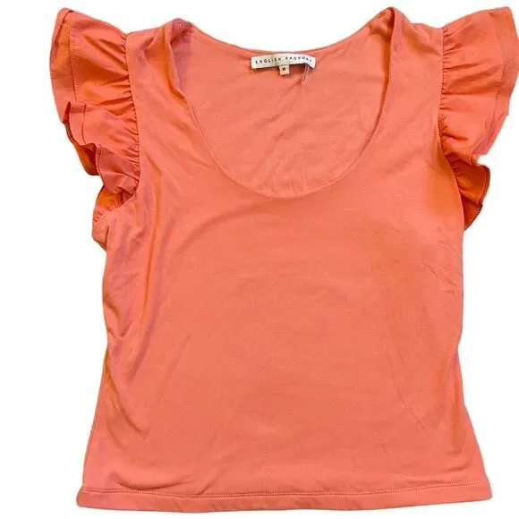 English Factory Salmon Ruffle Sleeve Scoop Neck Top