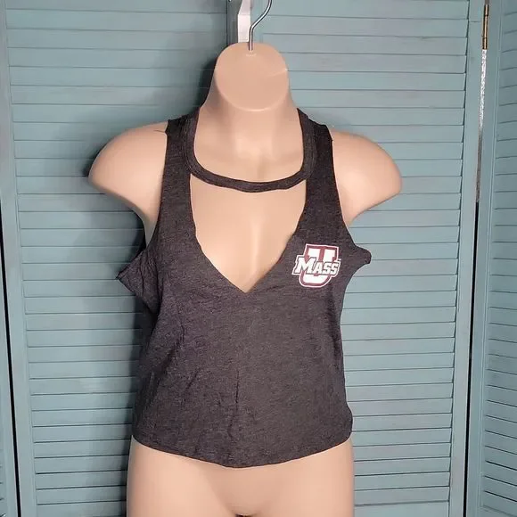 Victoria's Secrets Pink UMass Tank Top Sleeveless Blouse Shirt Sz L Gray