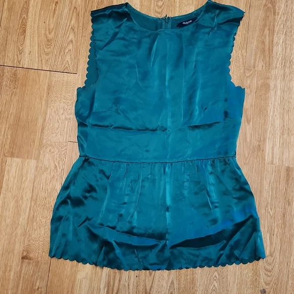 Madewell green silk peplum tank sz small