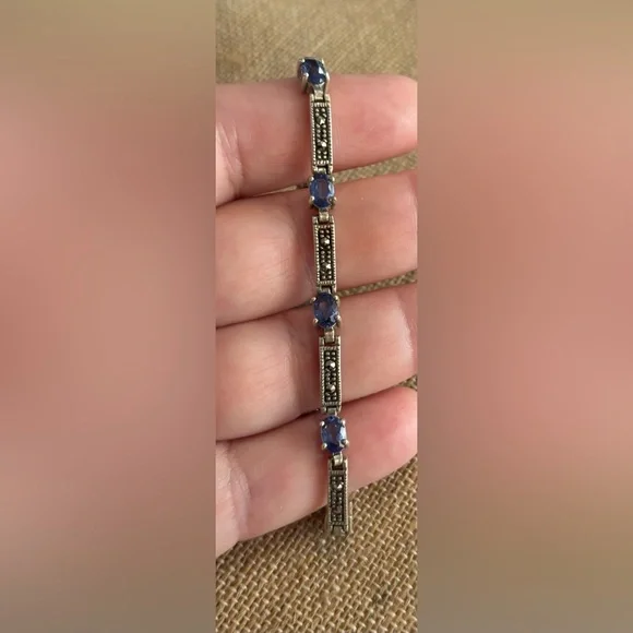 Vintage Charles Winston Sterling Silver And Amethyst Marcasite Panel Link