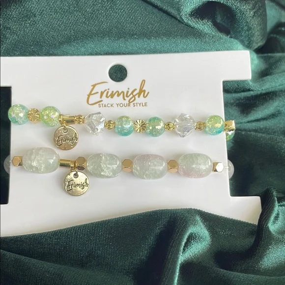 Erimish Green and Gold Beaded Bracelet Set