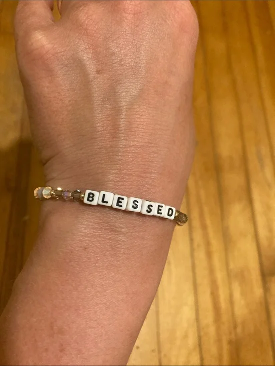 BLESSED Bead Stretch Bracelet — White and Gold Accent