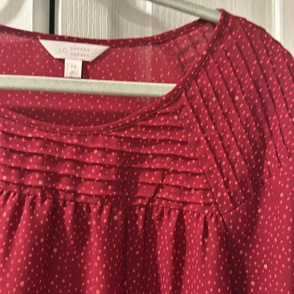 LC Lauren Conrad Burgundy Sheer Blouse | Pintuck Detail | Romantic Boho Top |