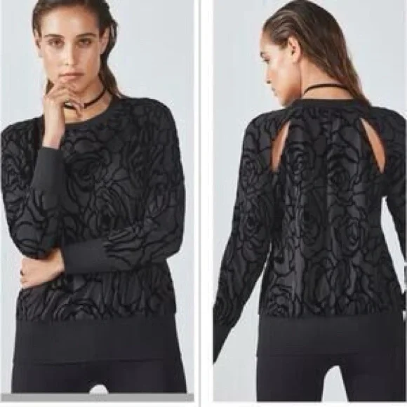 Fabletics Lola Back At It Cutout Top w/Black Floral Pattern
