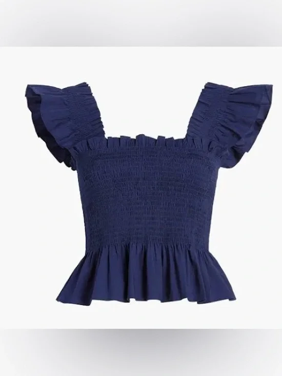 Hill House Paz Smocked Peplum Navy Blue Top Small