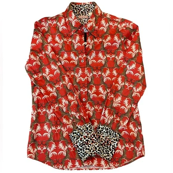 Tizzie Womens Button Down Long-sleeve Jaguar leopard graphic print size M
