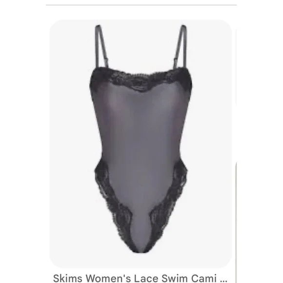 Skims Lace Swim Cami‎ One Piece Lingerie Bodysuit Gunmetal Gray 3X
