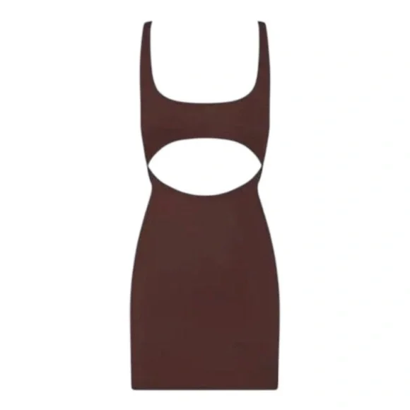 NWT SKIMS Recycled Swim Cut Out Tank Dress Cocoa XL