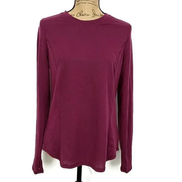 Avia Burgundy Long Sleeve Performance Top Lightweight Athletic Thumbhole sz S