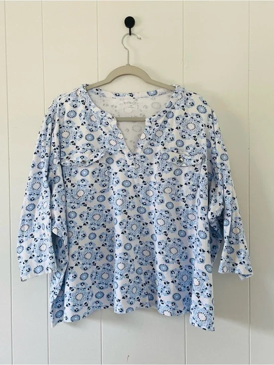 Kim Rogers Light Blue Floral Popover Blouse