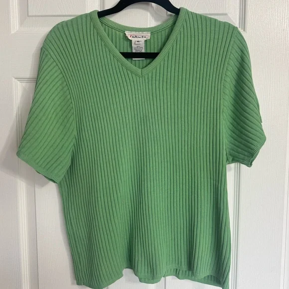 Vintage Talbots Women's Ribbed Knit Organic 100% Cotton Short Sleeve Shirt XL‎